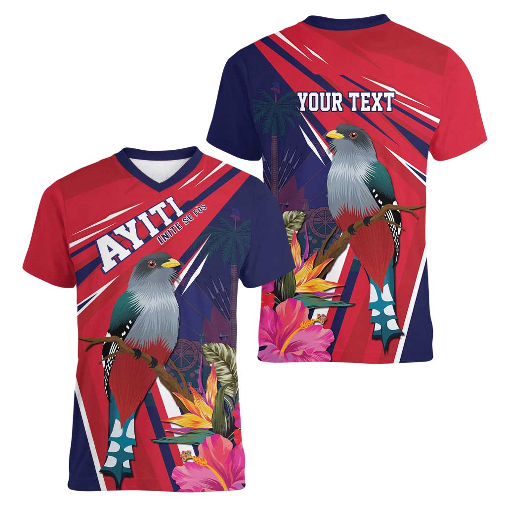 Haiti Personalized Women V-Neck T-Shirt Hispaniolan Trogon Tropical Vibes