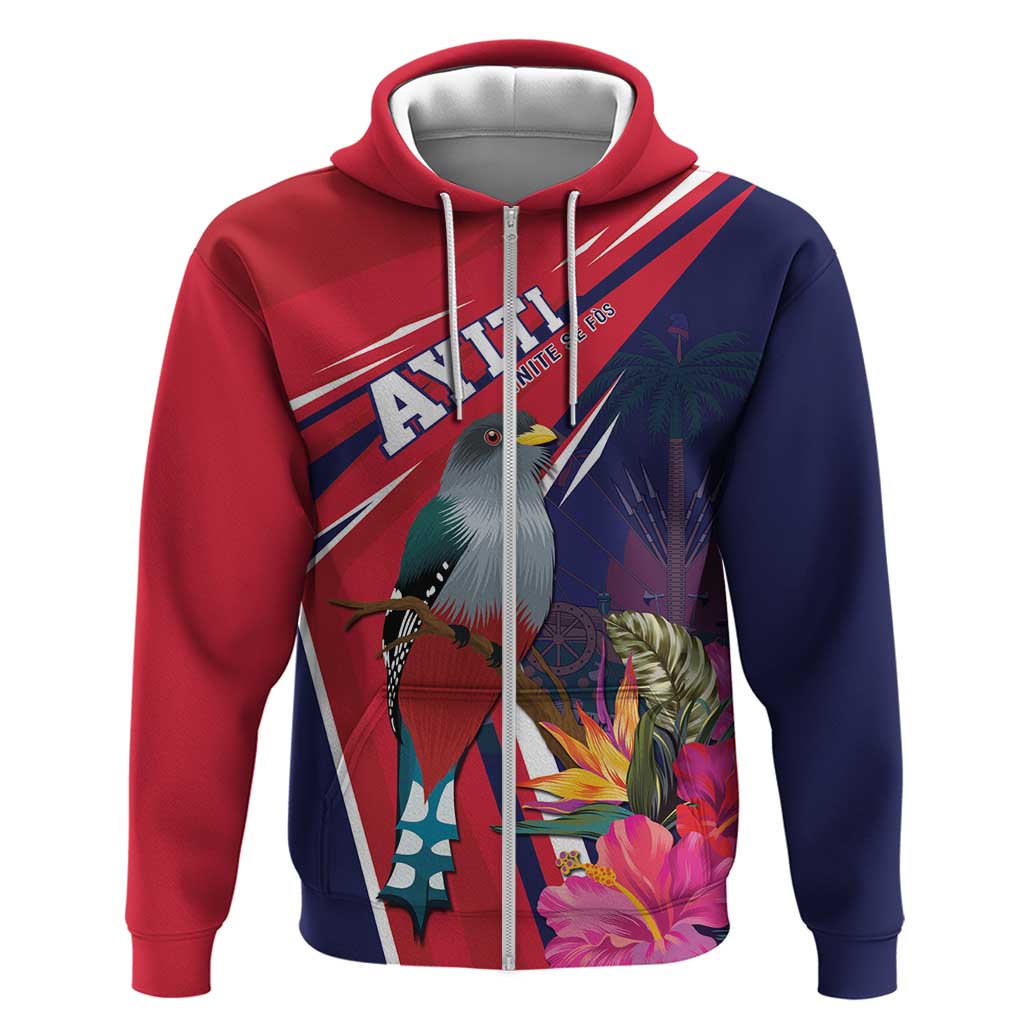 Haiti Personalized Zip Hoodie Hispaniolan Trogon Tropical Vibes