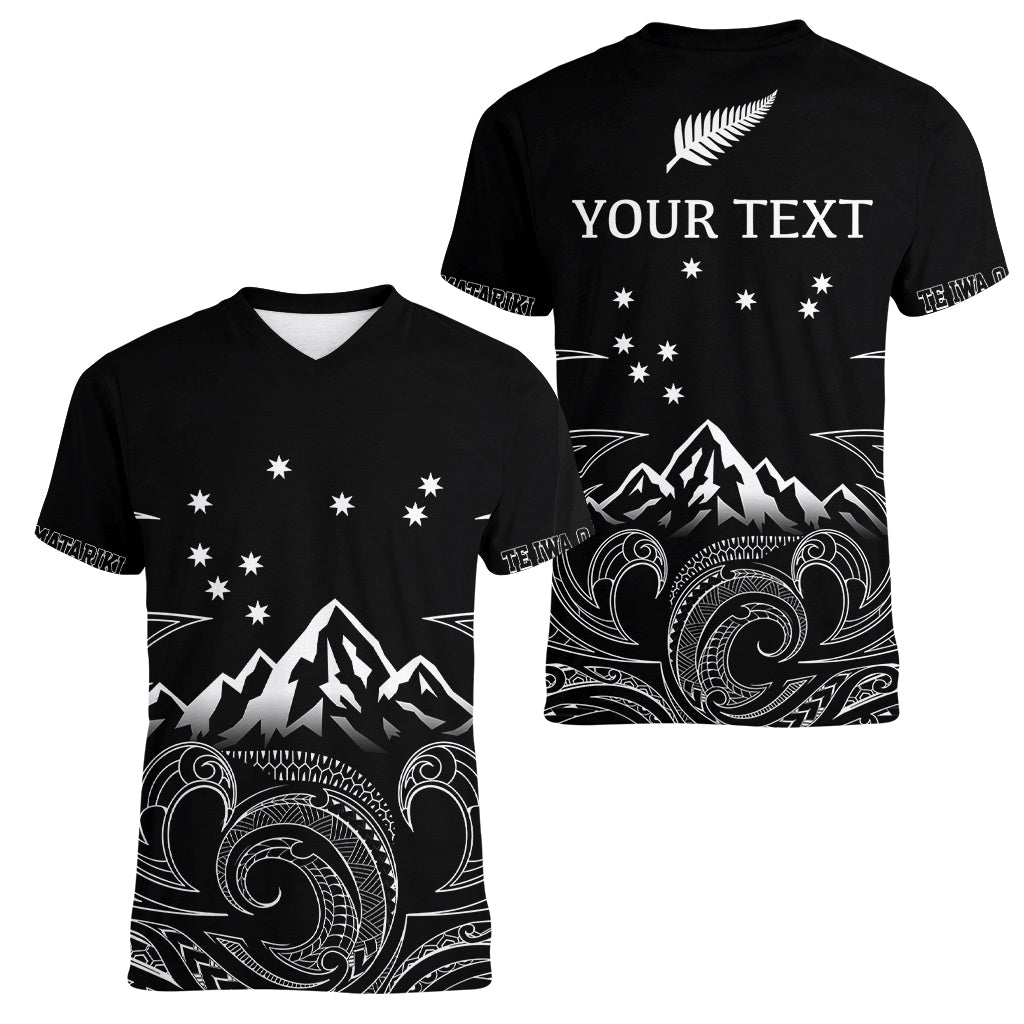 Personalised New Zealand Women V Neck T Shirt Maori Te Iwa o Matariki - Wonder Print Shop