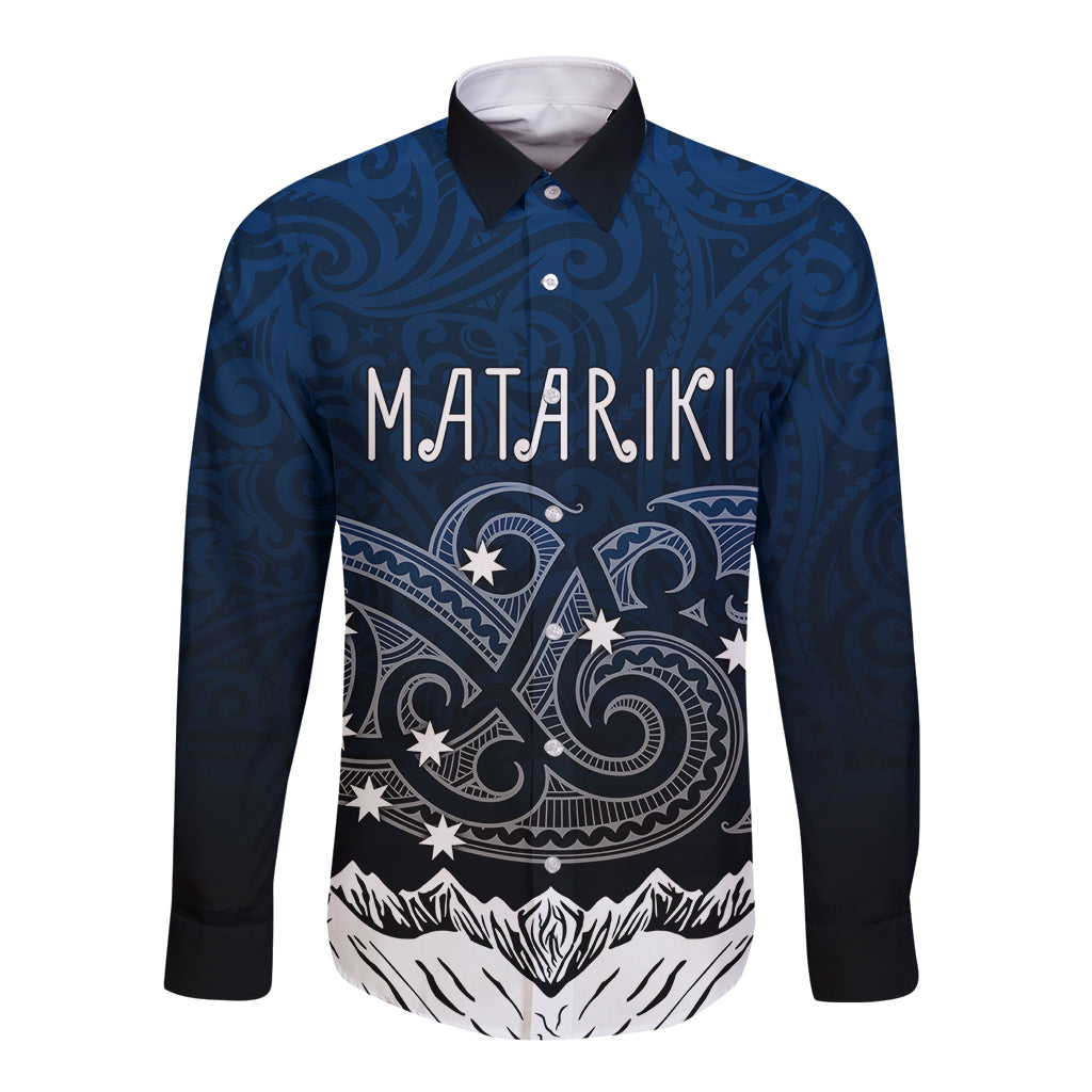 Peronsalised New Zealand Long Sleeve Button Shirt Matariki Maori Patterns - Gradient - Wonder Print Shop