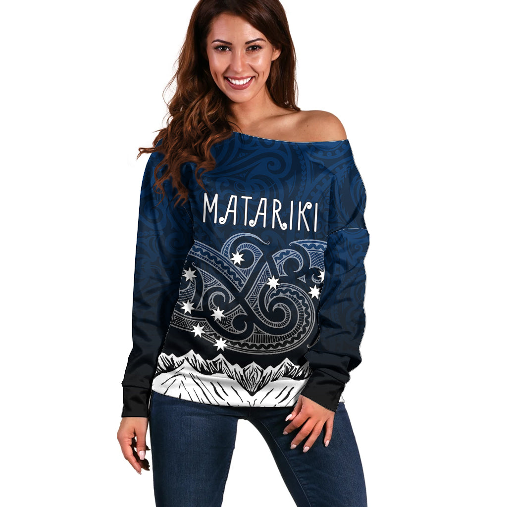 Peronsalised New Zealand Off Shoulder Sweater Matariki Maori Patterns - Gradient - Wonder Print Shop