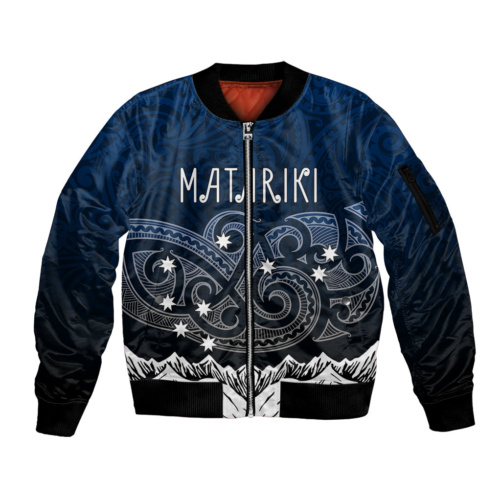 Peronsalised New Zealand Sleeve Zip Bomber Jacket Matariki Maori Patterns - Gradient - Wonder Print Shop