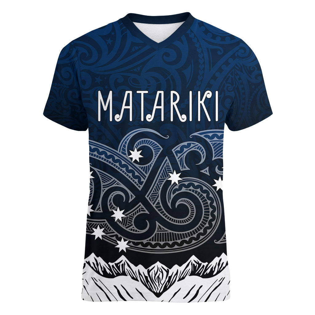 Personalised New Zealand Women V Neck T Shirt Matariki Maori Patterns - Gradient - Wonder Print Shop
