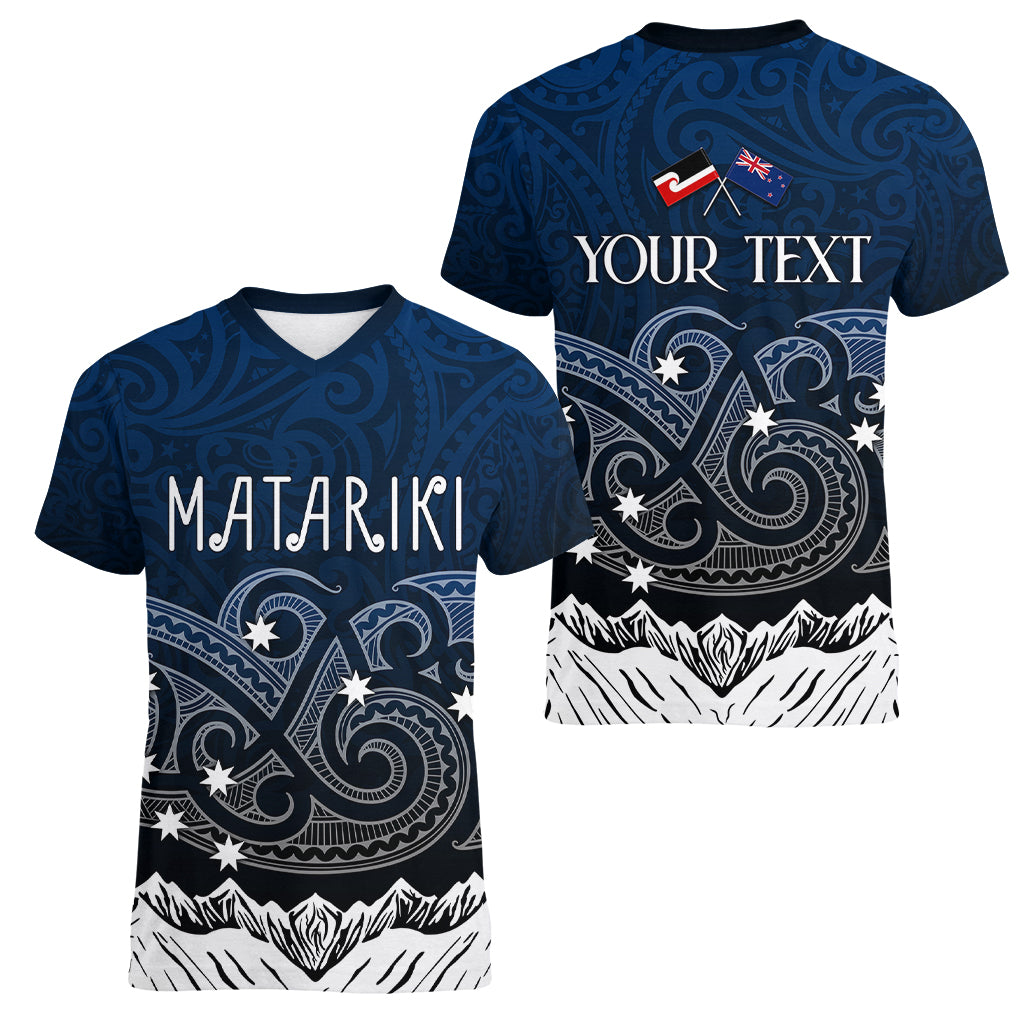 Personalised New Zealand Women V Neck T Shirt Matariki Maori Patterns - Gradient - Wonder Print Shop