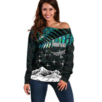 Personalised Maori New Year Off Shoulder Sweater Matariki Mix Paua Shell - Wonder Print Shop