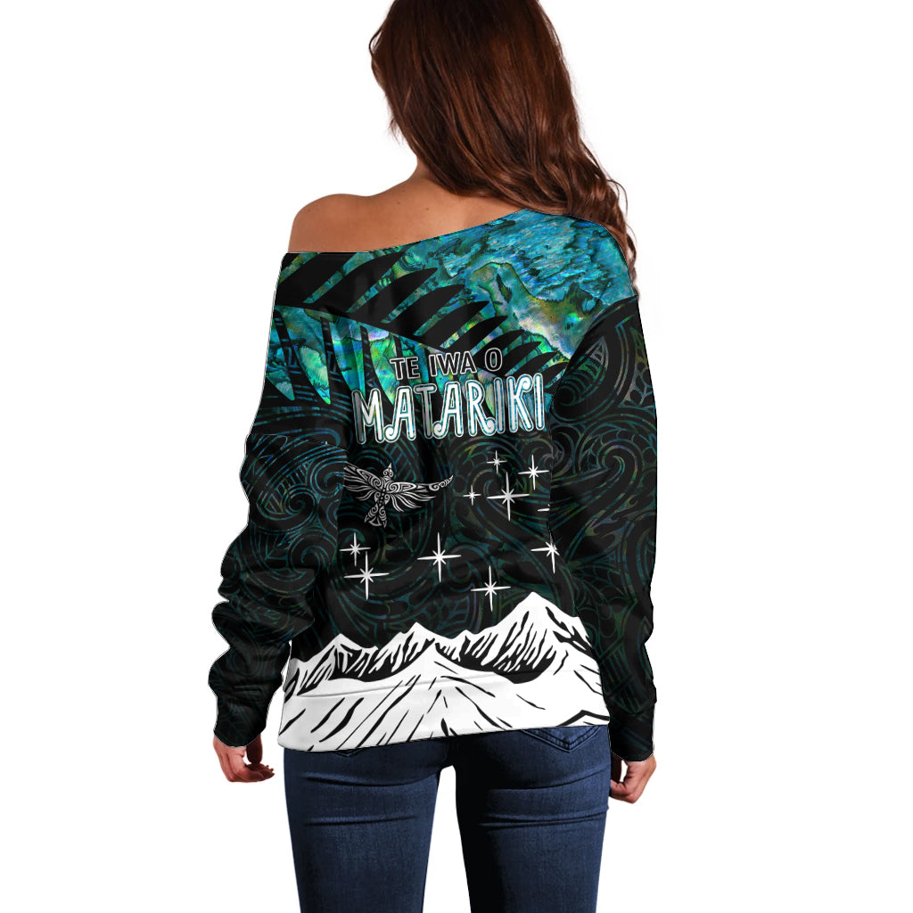 Personalised Maori New Year Off Shoulder Sweater Matariki Mix Paua Shell - Wonder Print Shop