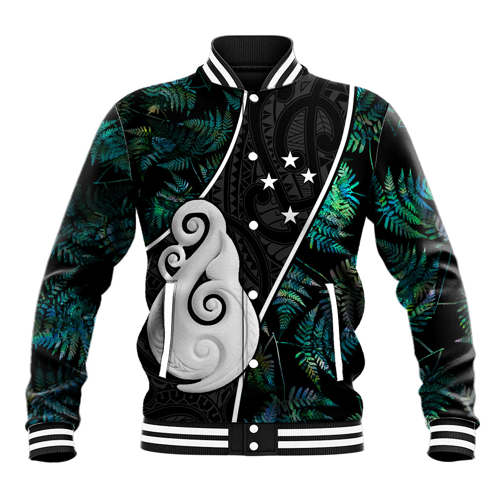 Personalised New Zealand Baseball Jacket Paua Shell Maori Manaia with Silver Ferns LT7 - Wonder Print Shop