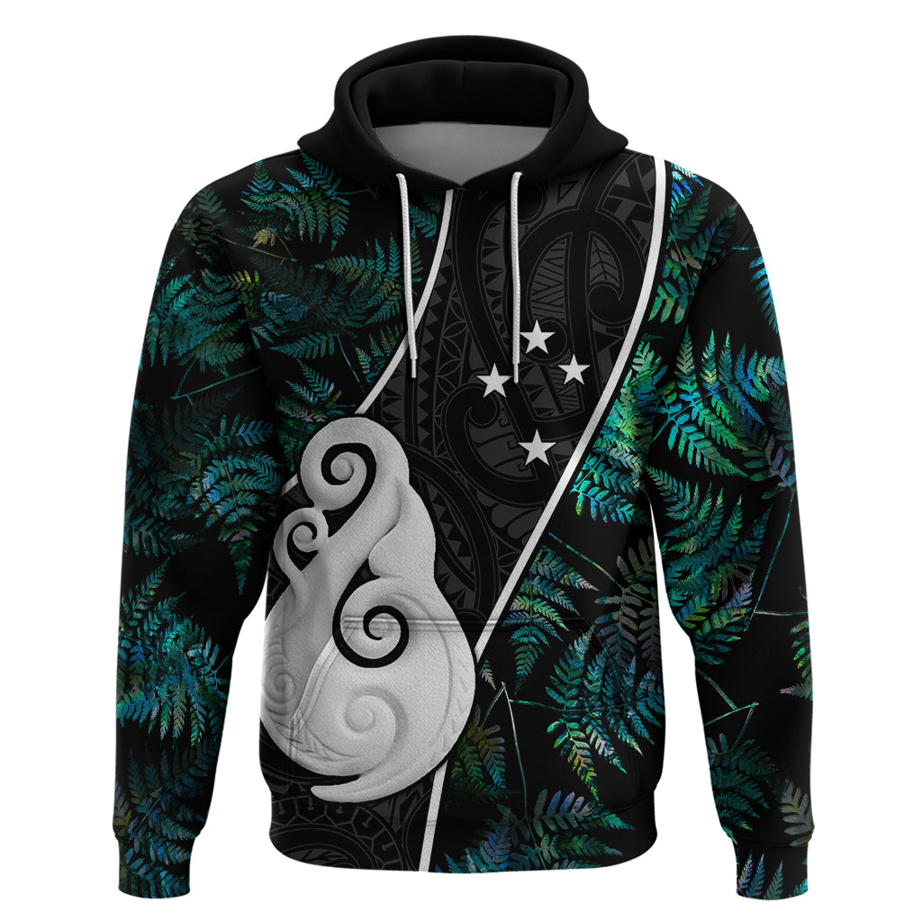Personalised New Zealand Hoodie Paua Shell Maori Manaia with Silver Ferns - Wonder Print Shop