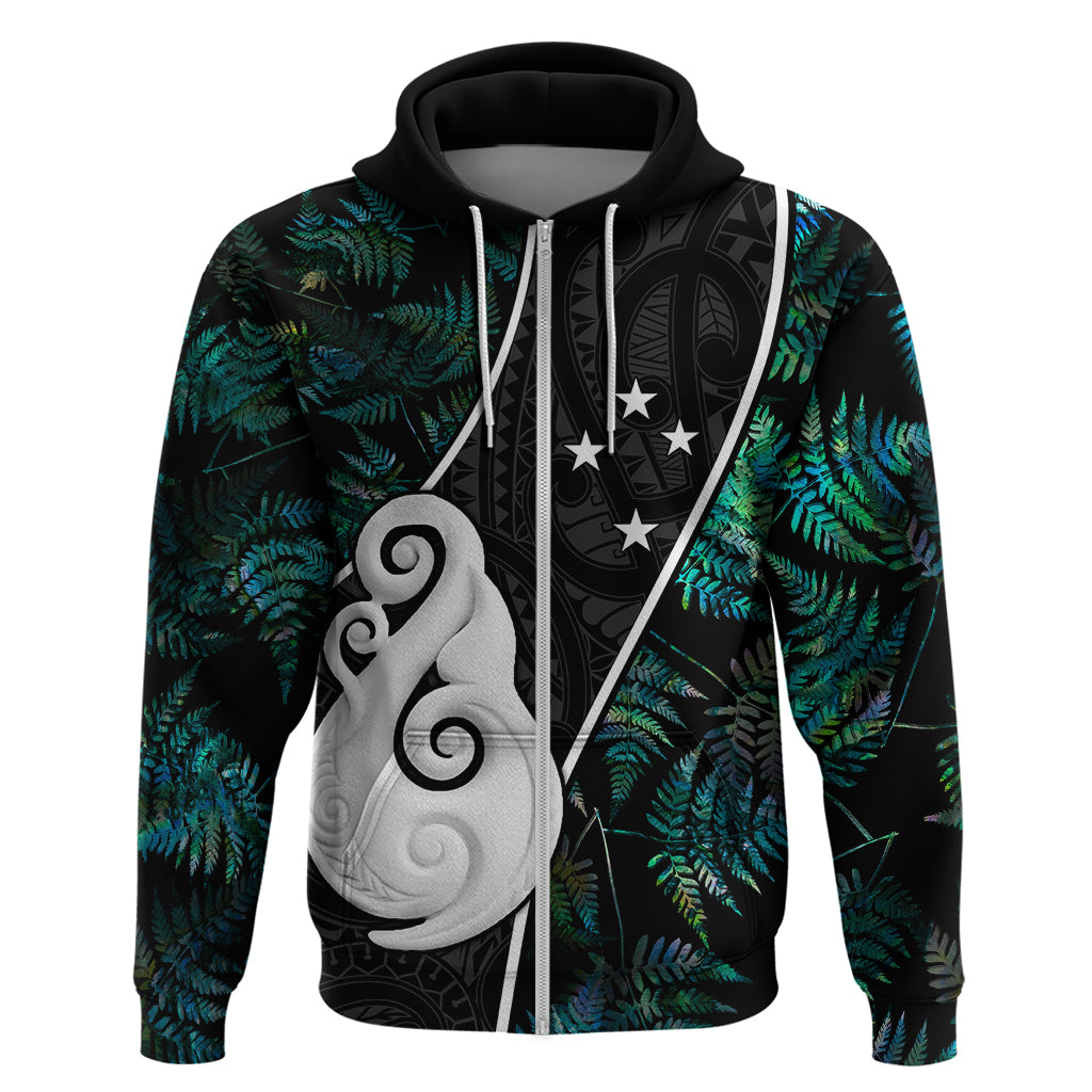 Personalised New Zealand Hoodie Paua Shell Maori Manaia with Silver Ferns - Wonder Print Shop