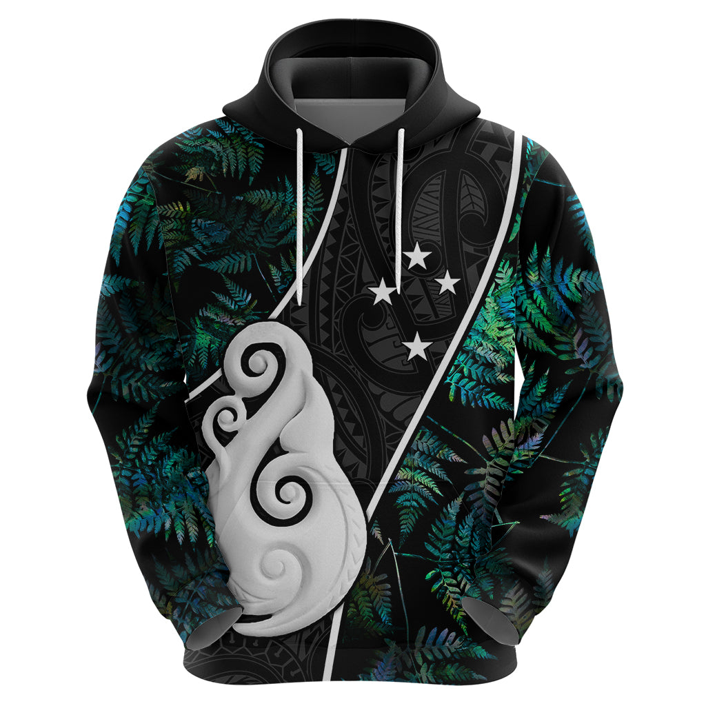 Personalised New Zealand Hoodie Paua Shell Maori Manaia with Silver Ferns - Wonder Print Shop