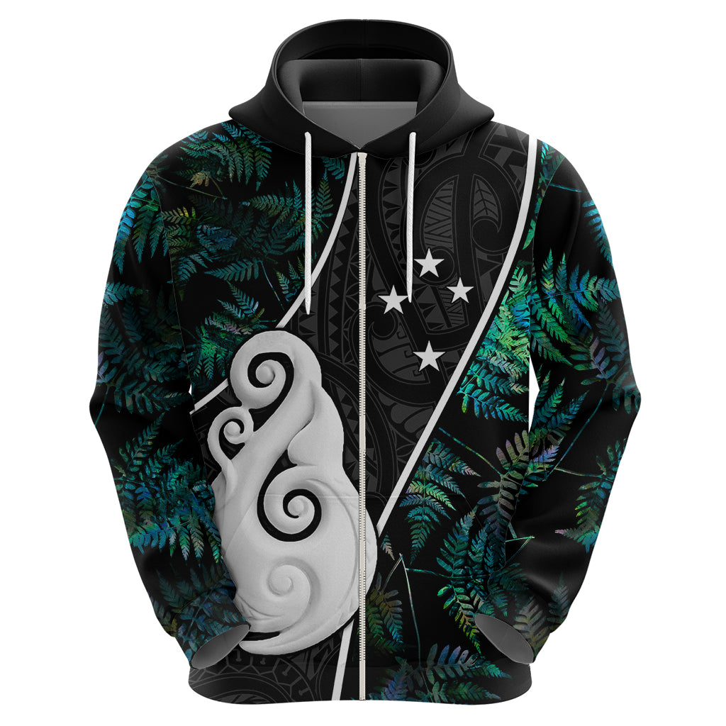 Personalised New Zealand Hoodie Paua Shell Maori Manaia with Silver Ferns - Wonder Print Shop