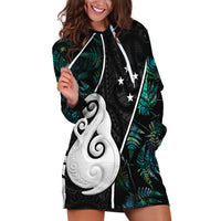Personalised New Zealand Hoodie Dress Paua Shell Maori Manaia with Silver Ferns - Wonder Print Shop