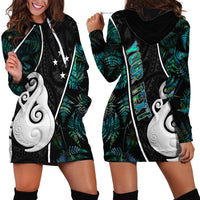 Personalised New Zealand Hoodie Dress Paua Shell Maori Manaia with Silver Ferns - Wonder Print Shop