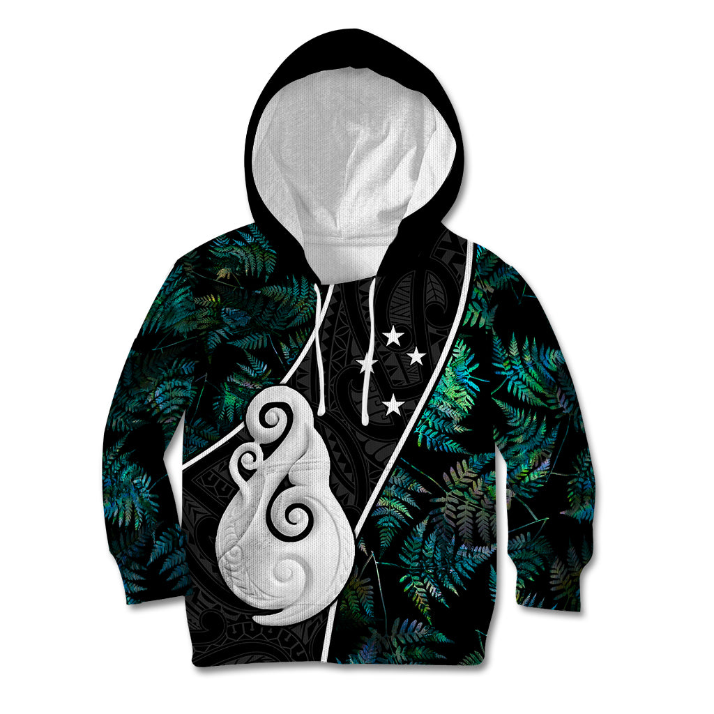 Personalised New Zealand Kid Hoodie Paua Shell Maori Manaia with Silver Ferns - Wonder Print Shop