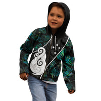 Personalised New Zealand Kid Hoodie Paua Shell Maori Manaia with Silver Ferns - Wonder Print Shop