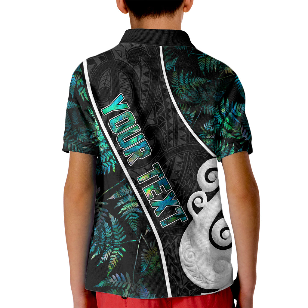 Peronsalised New Zealand Kid Polo Shirt Paua Shell Maori Manaia with Silver Ferns - Wonder Print Shop