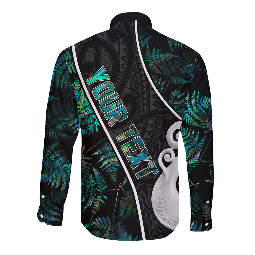 Peronsalised New Zealand Long Sleeve Button Shirt Paua Shell Maori Manaia with Silver Ferns - Wonder Print Shop