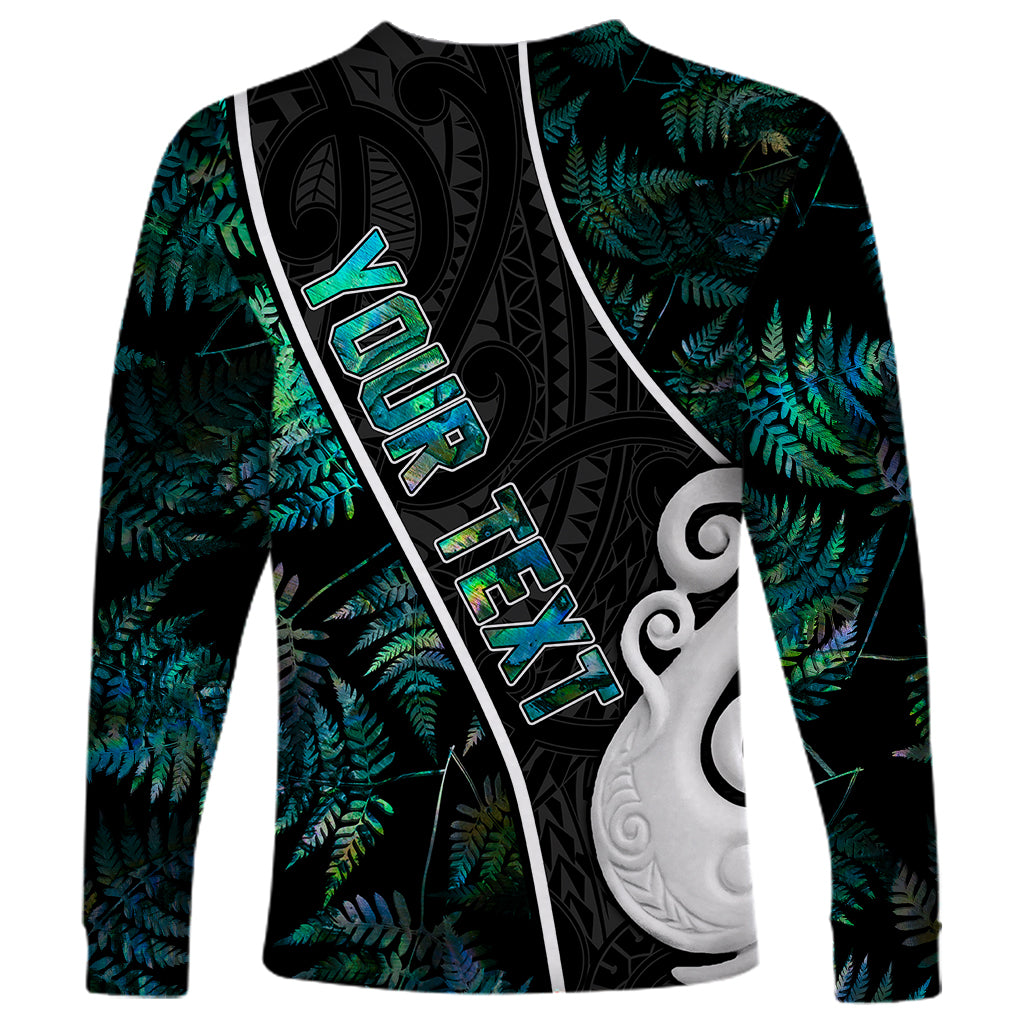 Peronsalised New Zealand Long Sleeve Shirt Paua Shell Maori Manaia with Silver Ferns - Wonder Print Shop