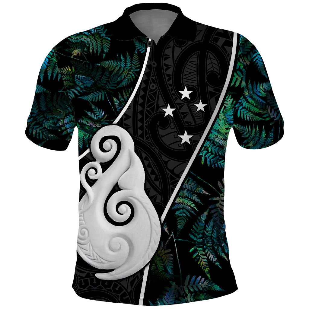 Peronsalised New Zealand Polo Shirt Paua Shell Maori Manaia with Silver Ferns - Wonder Print Shop