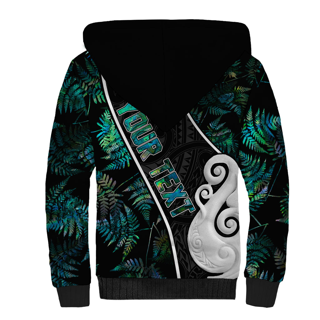Peronsalised New Zealand Sherpa Hoodie Paua Shell Maori Manaia with Silver Ferns - Wonder Print Shop