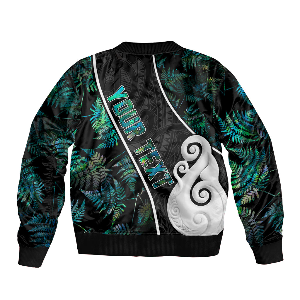 Peronsalised New Zealand Sleeve Zip Bomber Jacket Paua Shell Maori Manaia with Silver Ferns - Wonder Print Shop