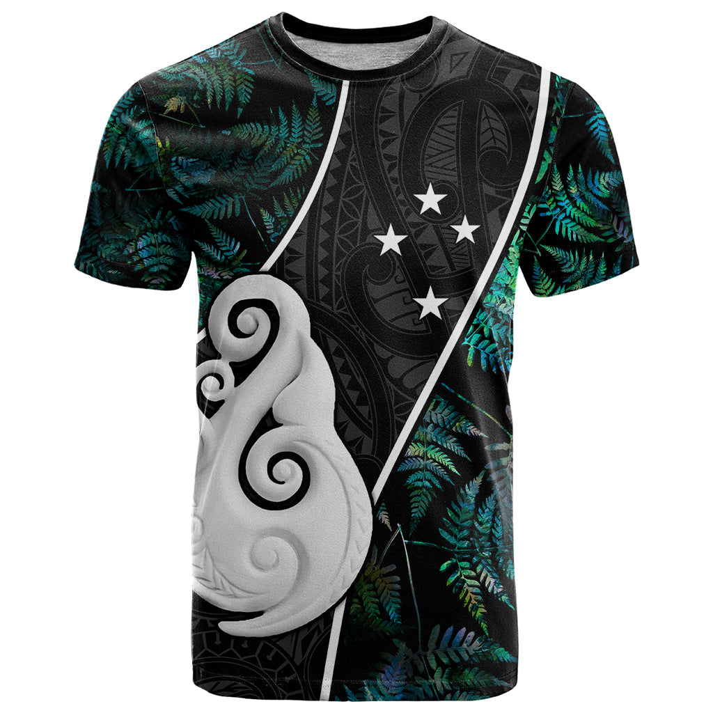 Personalised New Zealand T Shirt Paua Shell Maori Manaia with Silver Ferns - Wonder Print Shop