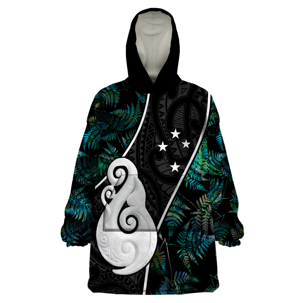 Personalised New Zealand Wearable Blanket Hoodie Paua Shell Maori Manaia with Silver Ferns - Wonder Print Shop