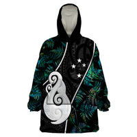 Personalised New Zealand Wearable Blanket Hoodie Paua Shell Maori Manaia with Silver Ferns - Wonder Print Shop
