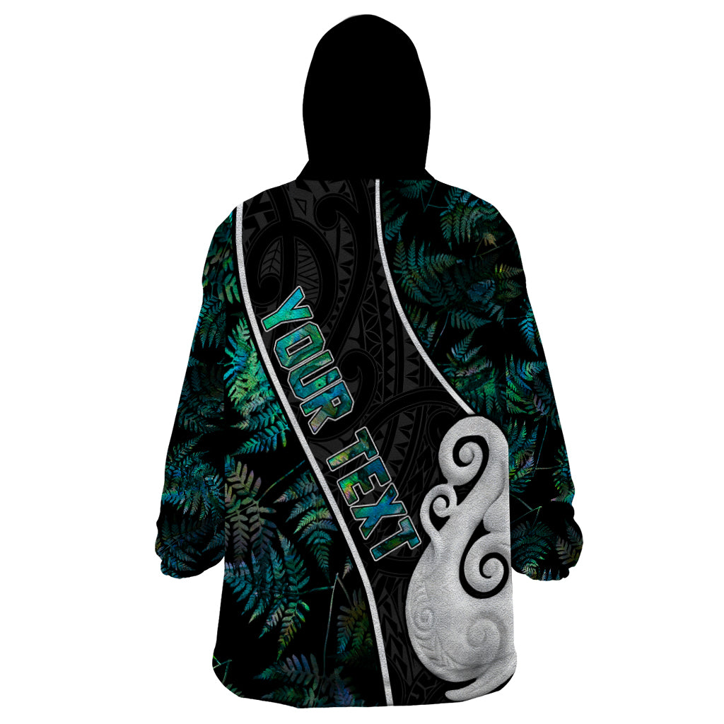Personalised New Zealand Wearable Blanket Hoodie Paua Shell Maori Manaia with Silver Ferns - Wonder Print Shop