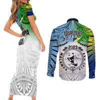 Personalised Malampa Fiji Day Couples Matching Short Sleeve Bodycon Dress and Long Sleeve Button Shirts Gradient Style LT7 - Wonder Print Shop