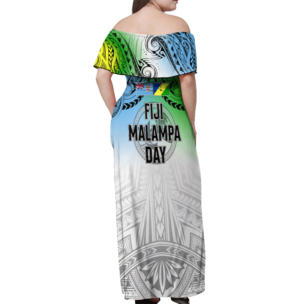 Personalised Malampa Fiji Day Off Shoulder Maxi Dress Gradient Style - Wonder Print Shop