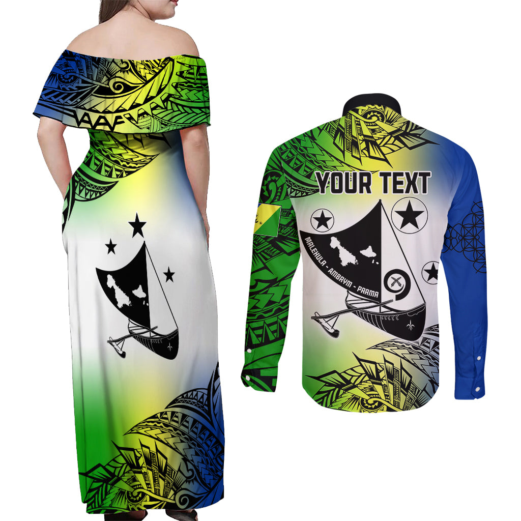Personalised Malampa Day Couples Matching Off Shoulder Maxi Dress and Long Sleeve Button Shirts Malampa Emblem Gradient Style LT7 - Wonder Print Shop