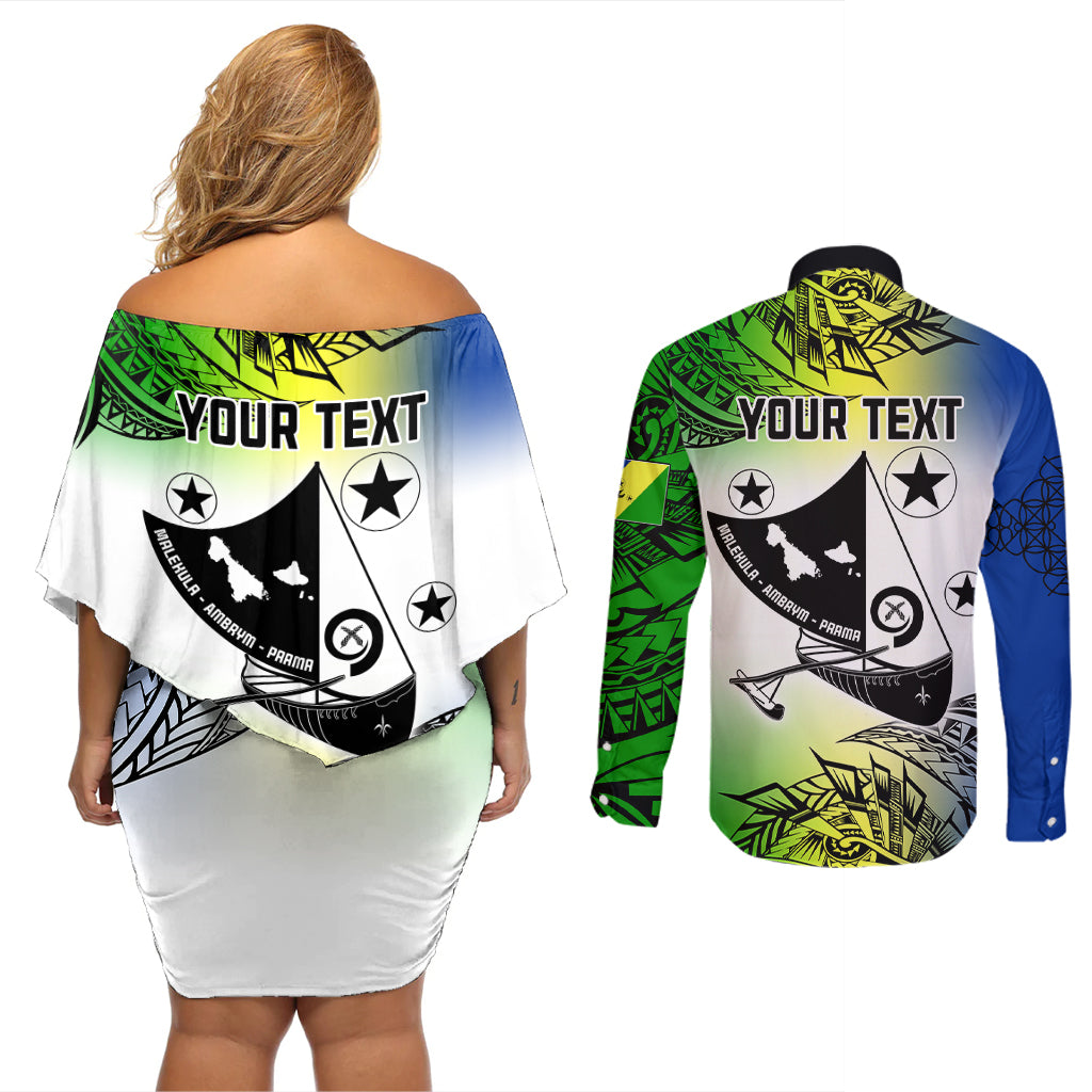 Personalised Malampa Day Couples Matching Off Shoulder Short Dress and Long Sleeve Button Shirts Malampa Emblem Gradient Style LT7 - Wonder Print Shop