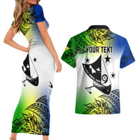 Personalised Malampa Day Couples Matching Short Sleeve Bodycon Dress and Hawaiian Shirt Malampa Emblem Gradient Style LT7 - Wonder Print Shop