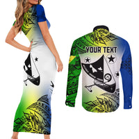 Personalised Malampa Day Couples Matching Short Sleeve Bodycon Dress and Long Sleeve Button Shirts Malampa Emblem Gradient Style LT7 - Wonder Print Shop