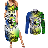 Personalised Malampa Day Couples Matching Summer Maxi Dress and Long Sleeve Button Shirts Malampa Emblem Gradient Style LT7 - Wonder Print Shop