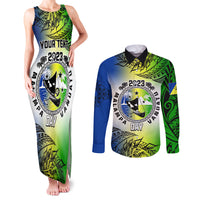 Personalised Malampa Day Couples Matching Tank Maxi Dress and Long Sleeve Button Shirts Malampa Emblem Gradient Style LT7 - Wonder Print Shop