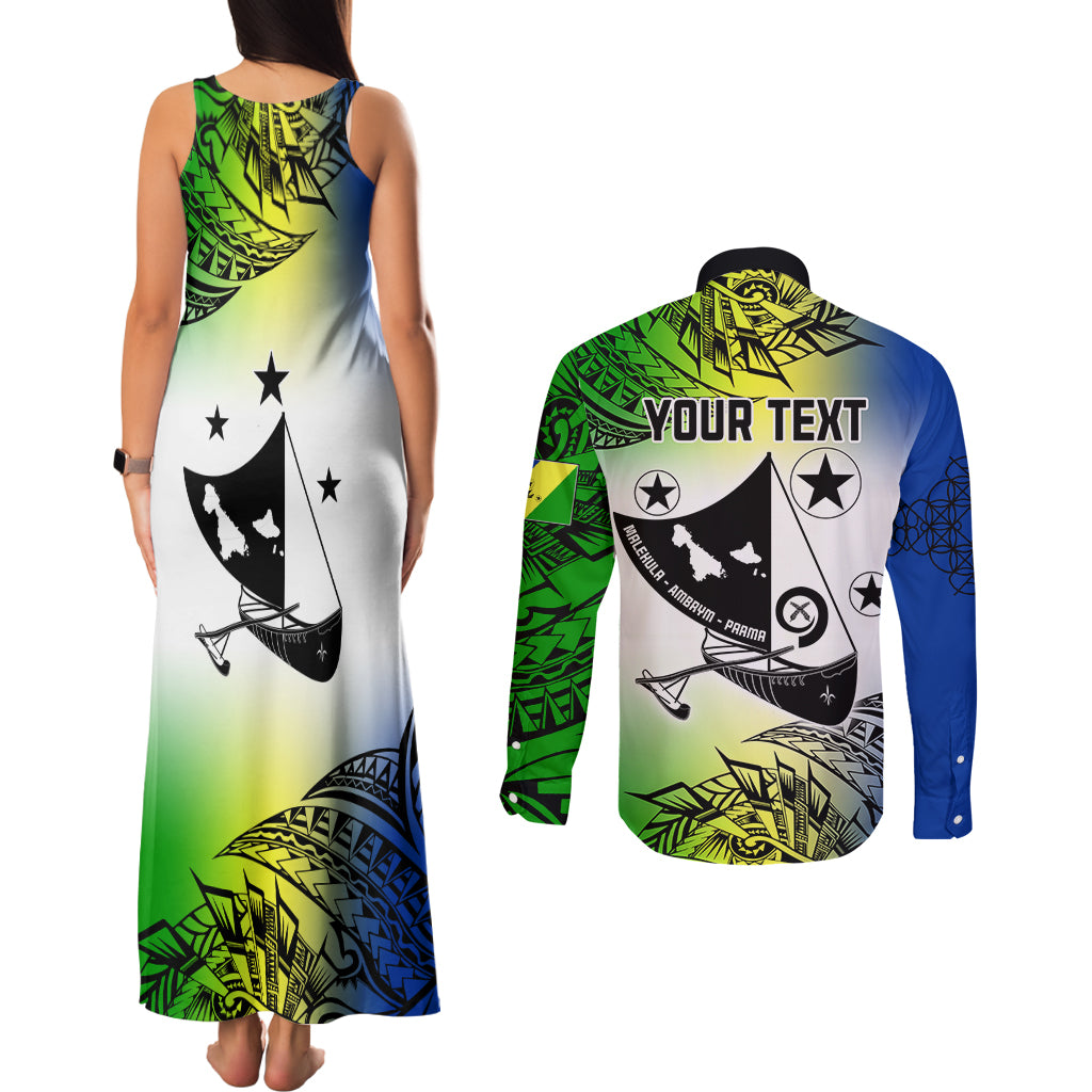 Personalised Malampa Day Couples Matching Tank Maxi Dress and Long Sleeve Button Shirts Malampa Emblem Gradient Style LT7 - Wonder Print Shop