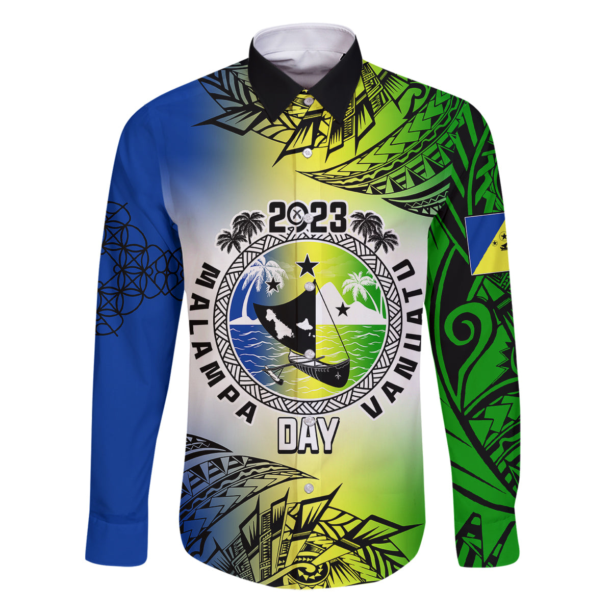 Personalised Malampa Day Family Matching Long Sleeve Bodycon Dress and Hawaiian Shirt Malampa Emblem Gradient Style LT7 - Wonder Print Shop