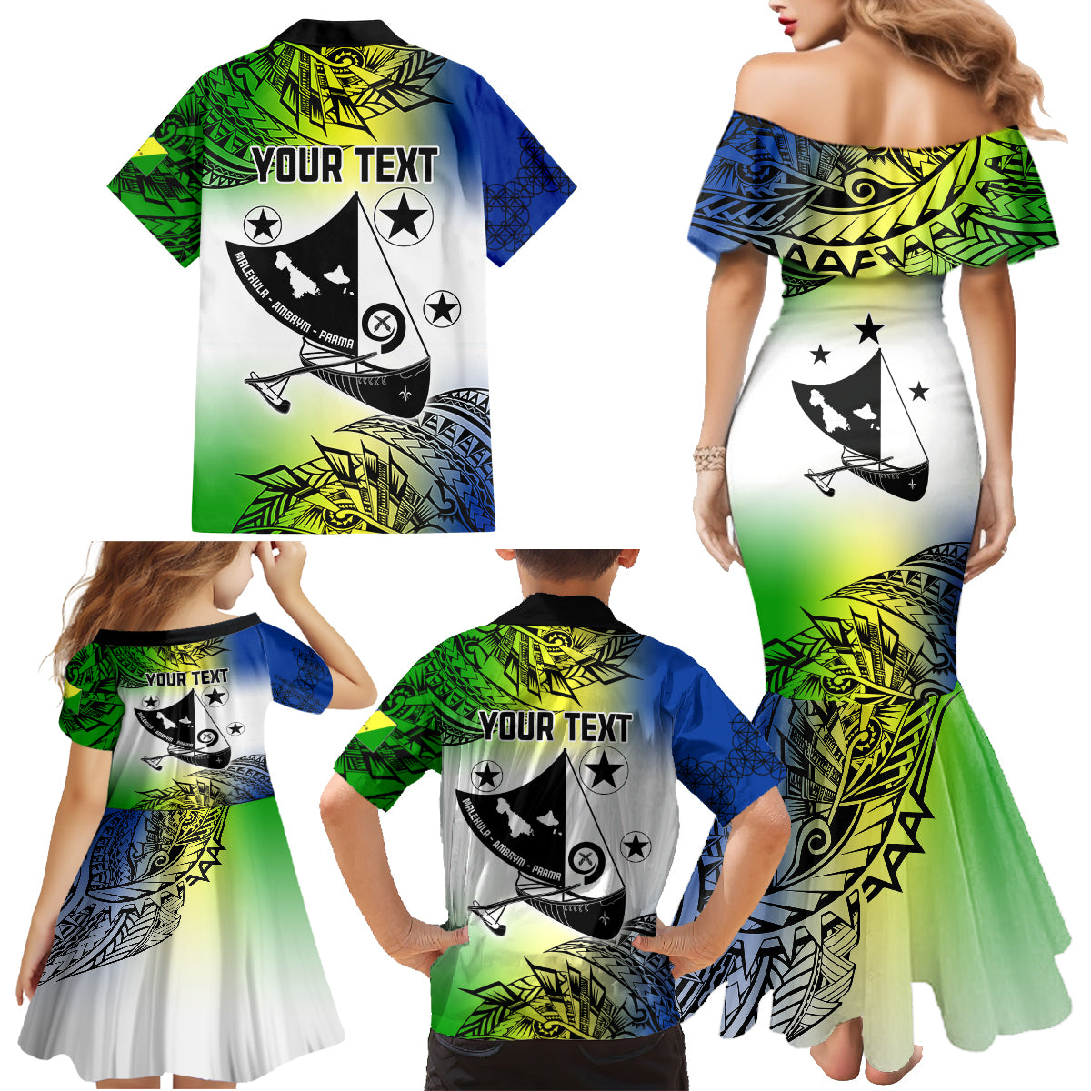 Personalised Malampa Day Family Matching Mermaid Dress and Hawaiian Shirt Malampa Emblem Gradient Style LT7 - Wonder Print Shop