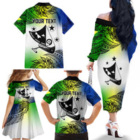 Personalised Malampa Day Family Matching Off Shoulder Long Sleeve Dress and Hawaiian Shirt Malampa Emblem Gradient Style - Wonder Print Shop