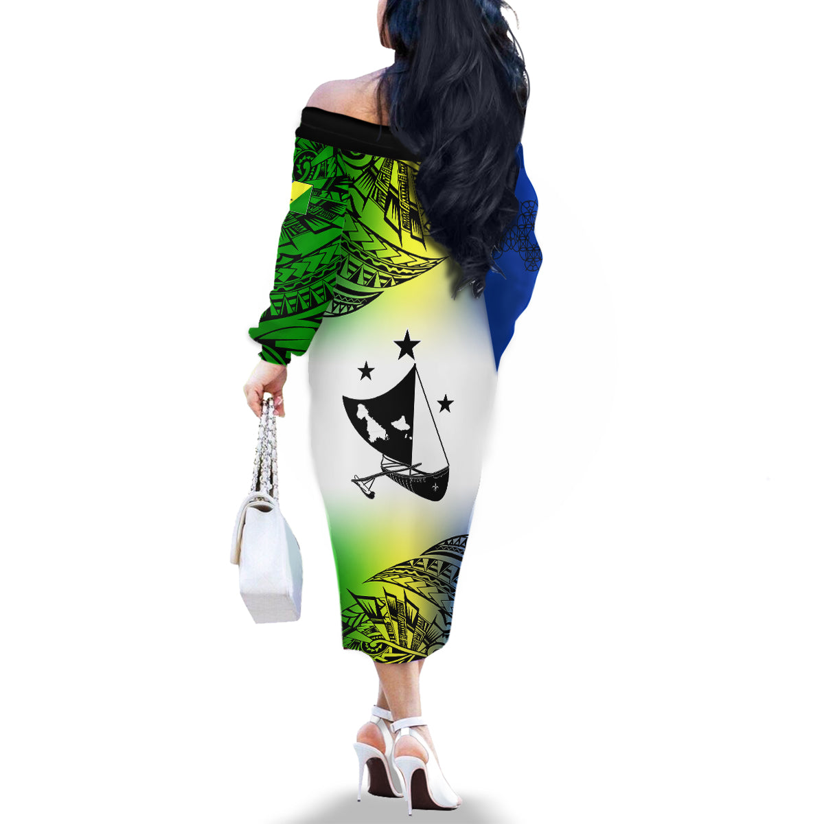 Personalised Malampa Day Family Matching Off Shoulder Long Sleeve Dress and Hawaiian Shirt Malampa Emblem Gradient Style - Wonder Print Shop