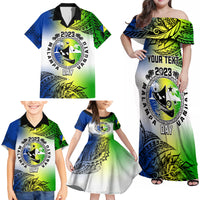 Personalised Malampa Day Family Matching Off Shoulder Maxi Dress and Hawaiian Shirt Malampa Emblem Gradient Style LT7 - Wonder Print Shop