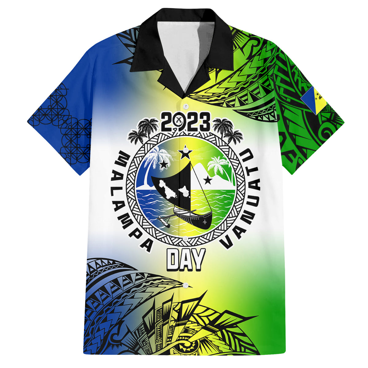 Personalised Malampa Day Family Matching Off Shoulder Maxi Dress and Hawaiian Shirt Malampa Emblem Gradient Style LT7 - Wonder Print Shop