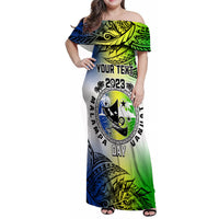 Personalised Malampa Day Family Matching Off Shoulder Maxi Dress and Hawaiian Shirt Malampa Emblem Gradient Style LT7 - Wonder Print Shop