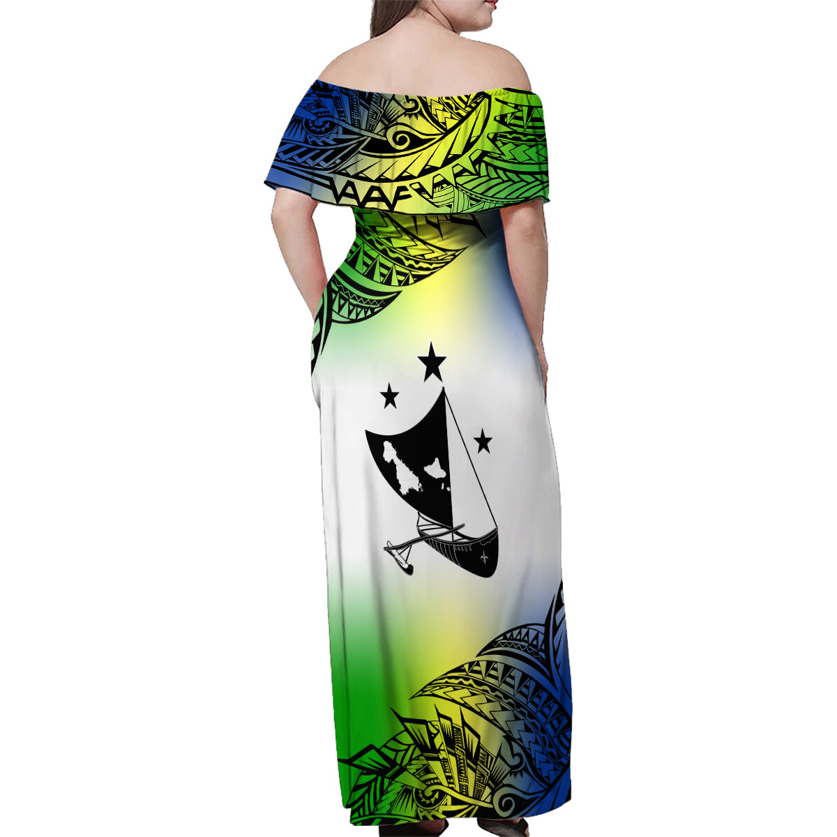 Personalised Malampa Day Family Matching Off Shoulder Maxi Dress and Hawaiian Shirt Malampa Emblem Gradient Style LT7 - Wonder Print Shop