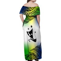 Personalised Malampa Day Family Matching Off Shoulder Maxi Dress and Hawaiian Shirt Malampa Emblem Gradient Style LT7 - Wonder Print Shop