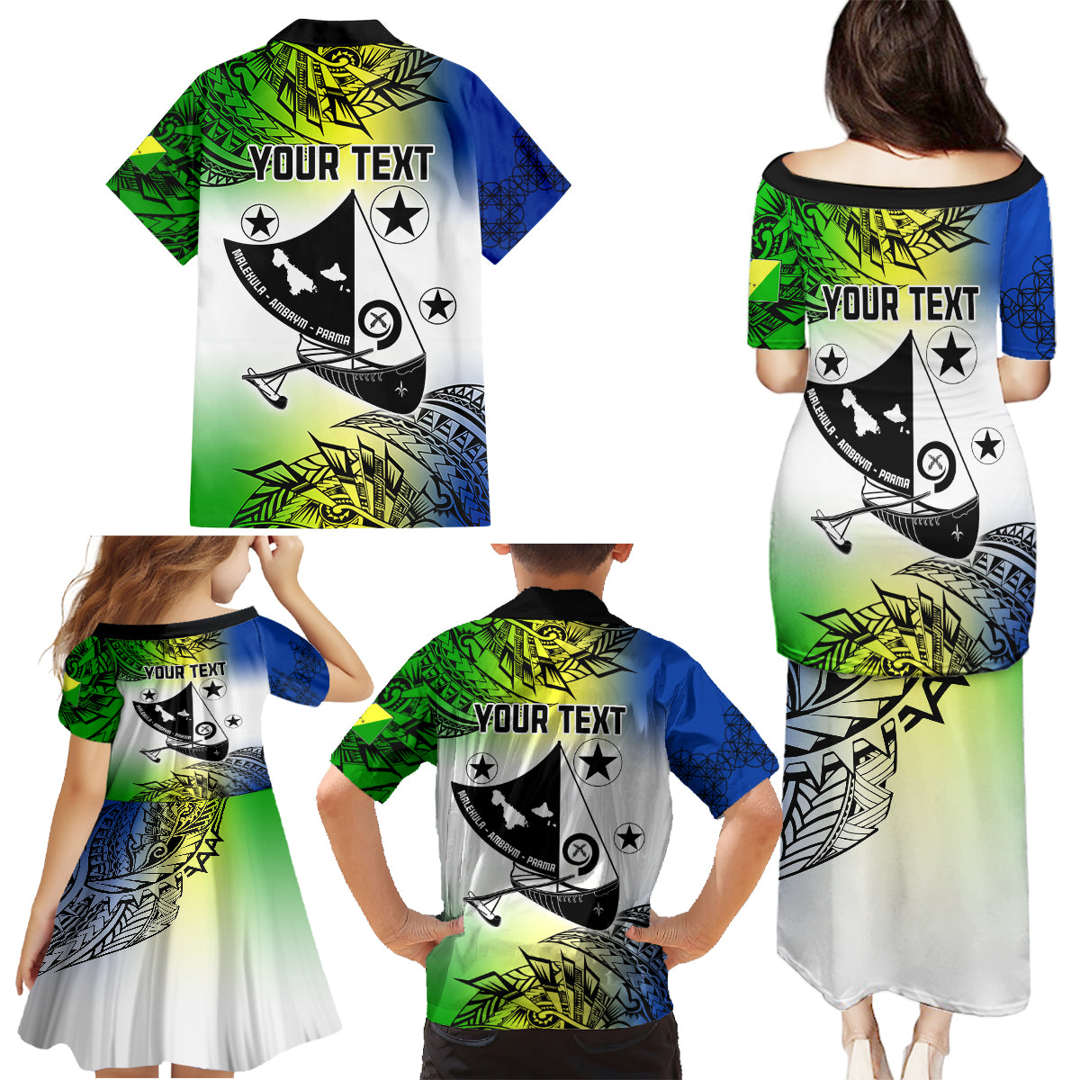 Personalised Malampa Day Family Matching Puletasi Dress and Hawaiian Shirt Malampa Emblem Gradient Style - Wonder Print Shop
