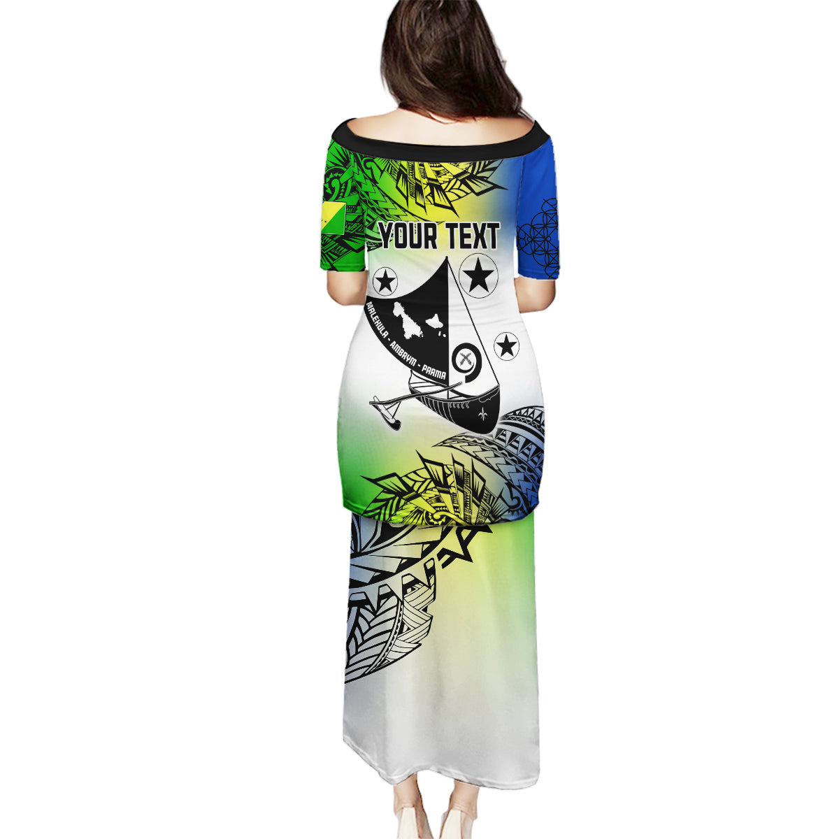 Personalised Malampa Day Family Matching Puletasi Dress and Hawaiian Shirt Malampa Emblem Gradient Style - Wonder Print Shop