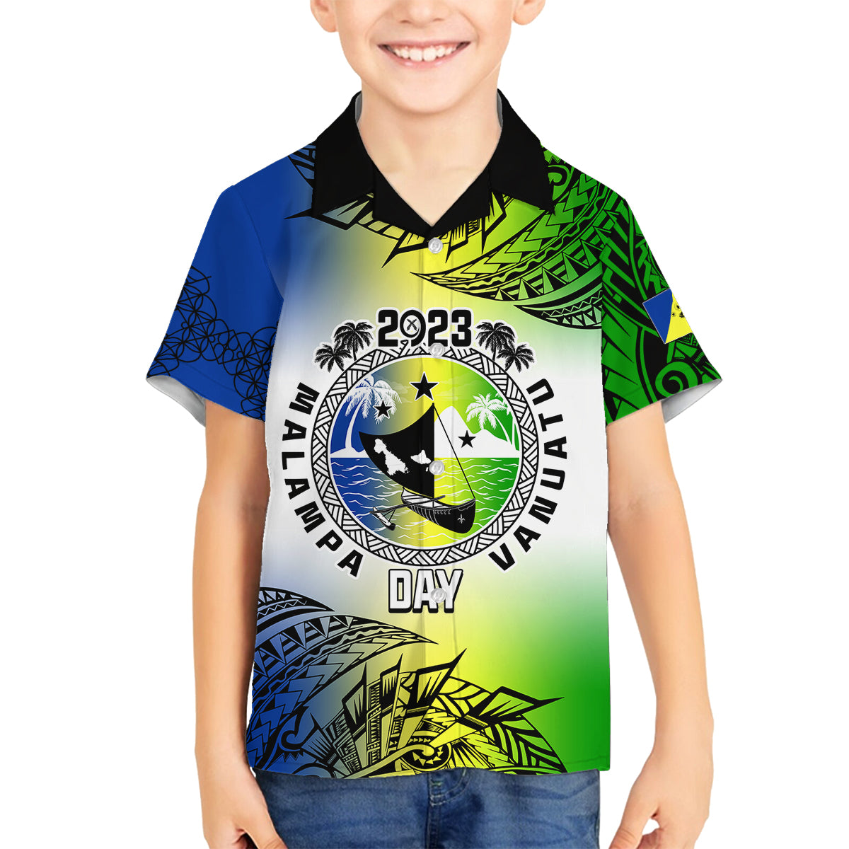 Personalised Malampa Day Family Matching Puletasi Dress and Hawaiian Shirt Malampa Emblem Gradient Style - Wonder Print Shop